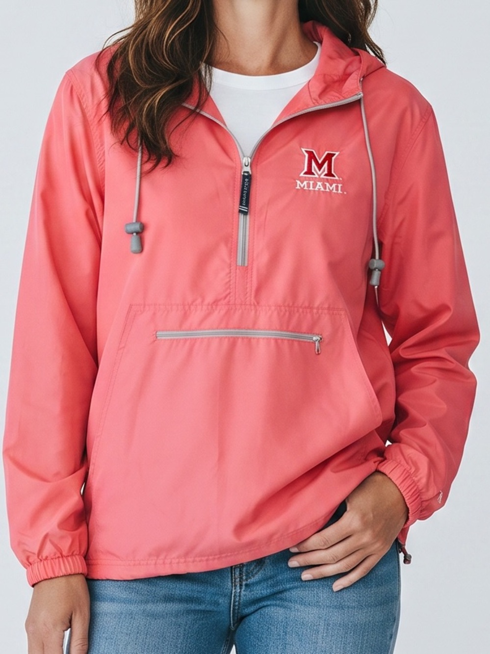 Miami RedHawks Pink Anorak Pullover Jacket XXL Collegiate Preppy Y2K Sporty NWOT